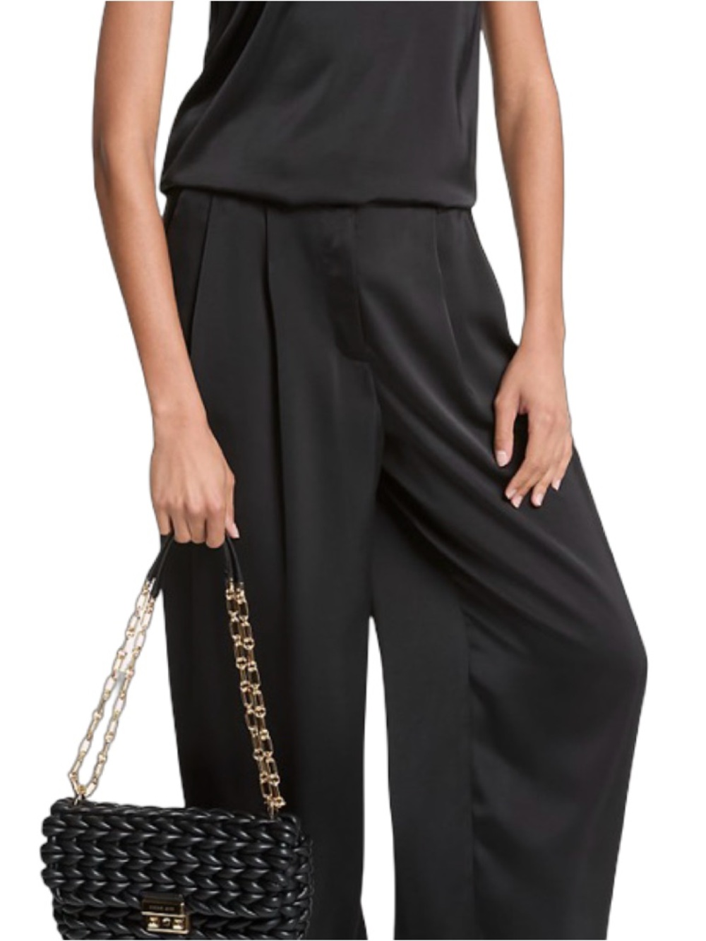 Michael Kors Black Wide-Leg Satin Trousers